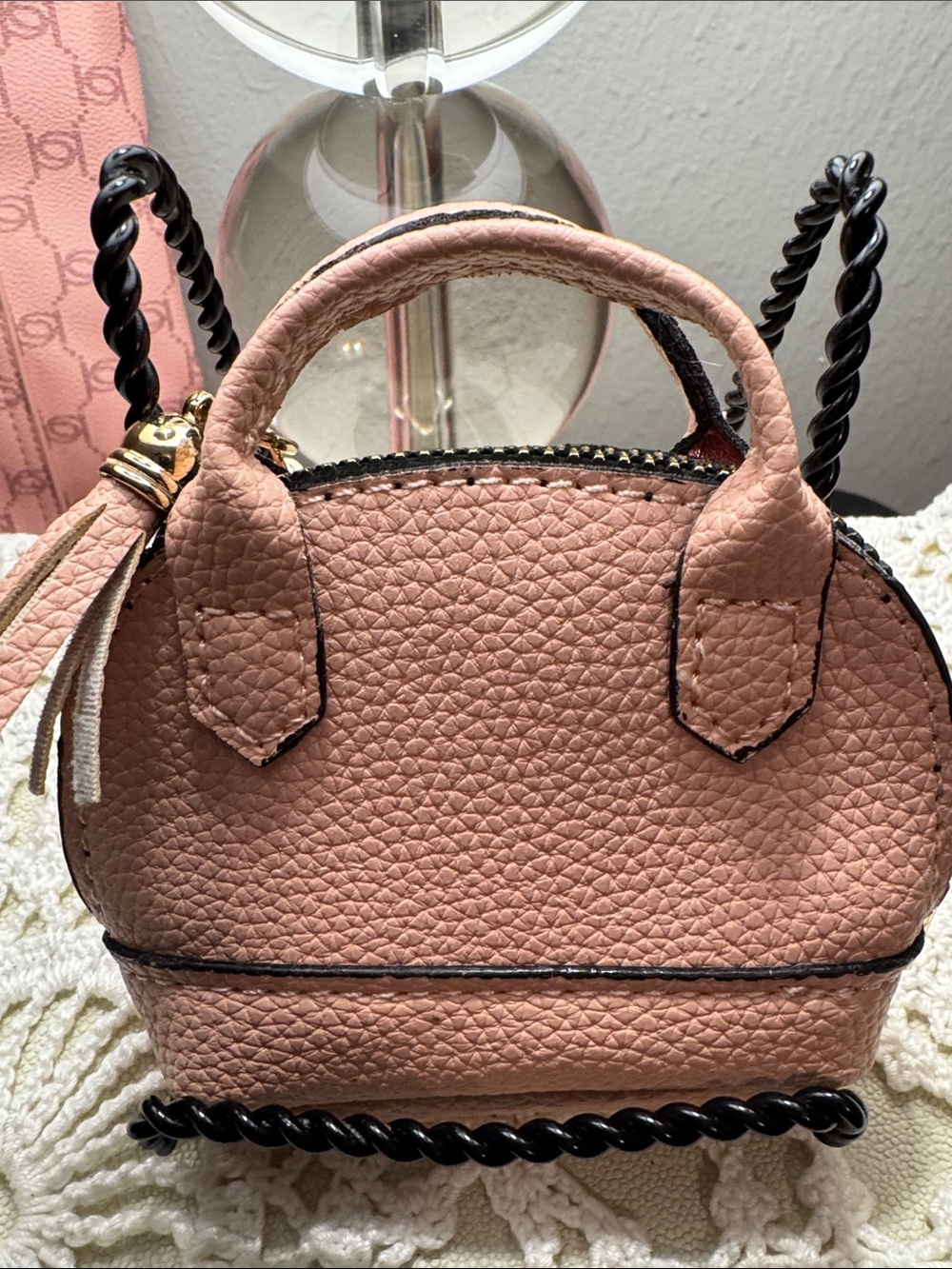 Mini Dome Pink Keychain Bag Charm - Picture 2 of 4